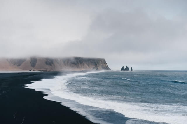 Beach with black sand in Iceland